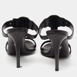 Pre Owned Versace Black Leather Medusa Slide Sandals Size 40