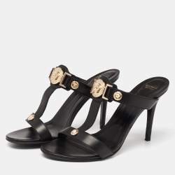 Pre Owned Versace Black Leather Medusa Slide Sandals Size 40