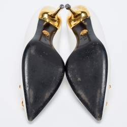 Pre Owned حذاء كعب عالي فيرساتشي ميدوسا جلد أبيض مقدمة مدببة مقاس 39