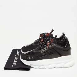 Pre Owned Versace Black Suede And Mesh Chain Reaction Sneakers Size 40
