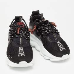 Pre Owned Versace Black Suede And Mesh Chain Reaction Sneakers Size 40