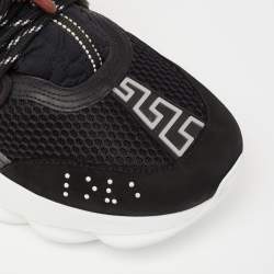Pre Owned Versace Black Suede And Mesh Chain Reaction Sneakers Size 40