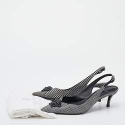 Versace Black/White Houndstooth Fabric Palazzo Medusa Slingback Sandals Size 40