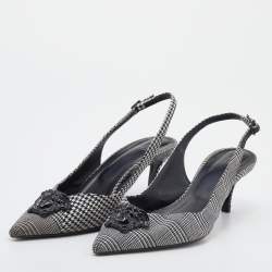 Versace Black/White Houndstooth Fabric Palazzo Medusa Slingback Sandals Size 40