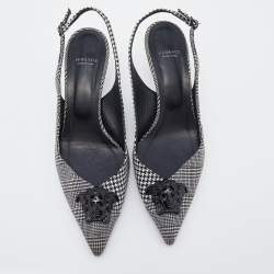 Versace Black/White Houndstooth Fabric Palazzo Medusa Slingback Sandals Size 40