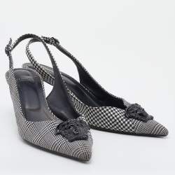 Versace Black/White Houndstooth Fabric Palazzo Medusa Slingback Sandals Size 40