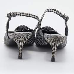 Versace Black/White Houndstooth Fabric Palazzo Medusa Slingback Sandals Size 40