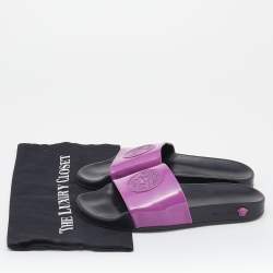 Versace Pink Leather Medusa Flat Slide Sandals Size 39