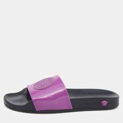 Versace Pink Leather Medusa Flat Slide Sandals Size 39