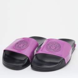 Versace Pink Leather Medusa Flat Slide Sandals Size 39