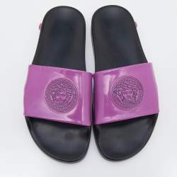 Versace Pink Leather Medusa Flat Slide Sandals Size 39