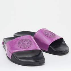 Versace Pink Leather Medusa Flat Slide Sandals Size 39