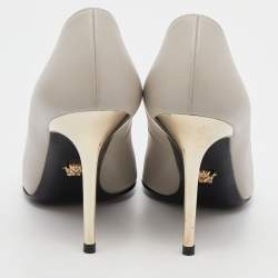 Pre Owned Versace Grey Leather Medusa Pointed Toe Pumps Size 36.5
