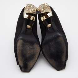 Pre Owned Versace Black Suede Medusa Zip Mule Sandals Size 38