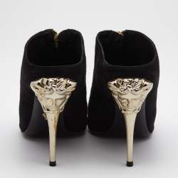 Pre Owned Versace Black Suede Medusa Zip Mule Sandals Size 38