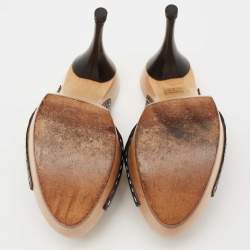 Versace Black Leather and Wooden Platform Slide Sandals Size 38.5 
