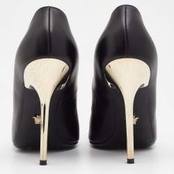 مملوكة مسبقًا Versace Black Leather Medusa Embellished Pointed Toe Pumps Size 38