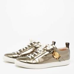 Pre Owned حذاء رياضي فيرساتشي ميدوسا مزخرف جلد برونزي ميتاليك عنق منخفض مقاس 38