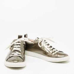 Pre Owned حذاء رياضي فيرساتشي ميدوسا مزخرف جلد برونزي ميتاليك عنق منخفض مقاس 38