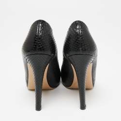 Pre Owned Versace Black Snakeskin Embossed Leather Open Toe Pumps Sze 36.5