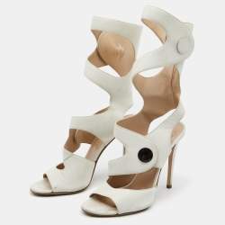 مملوكة مسبقًا Versace White Leather Cutout Calf Length Sandals 39