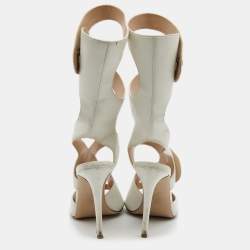 مملوكة مسبقًا Versace White Leather Cutout Calf Length Sandals 39
