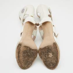 مملوكة مسبقًا Versace White Leather Cutout Calf Length Sandals 39