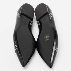 Pre Owned Versace Black Leather Logo Tape Detail Pointed Toe Ballet Flats Size 38.5