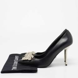 Pre Owned Versace Black Leather Palazzo Pointed Toe Pumps Size 38