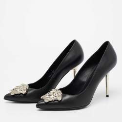Pre Owned Versace Black Leather Palazzo Pointed Toe Pumps Size 38