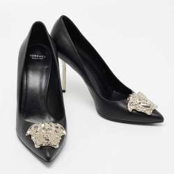 Pre Owned Versace Black Leather Palazzo Pointed Toe Pumps Size 38