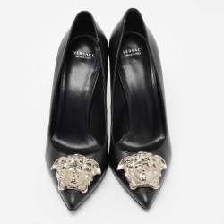 Pre Owned Versace Black Leather Palazzo Pointed Toe Pumps Size 38