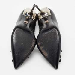 Pre Owned Versace Black Leather Palazzo Pointed Toe Pumps Size 38