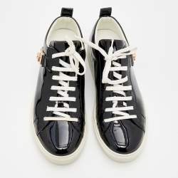 Pre Owned Versace Black Patent Leather Medusa Head Embellished Low Top Sneakers Size 38