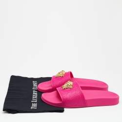 Pre Owned Versace Fuchsia Rubber Palazzo Pool Slides Size 41