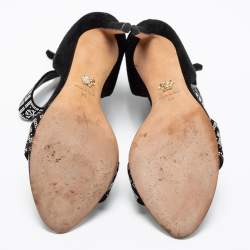 Pre Owned Versace Black Suede Crystal Embellished Ankle Cuff Sandals Size 39