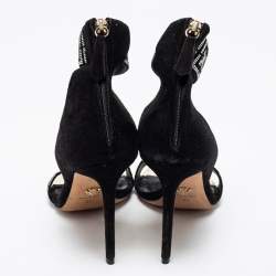 Pre Owned Versace Black Suede Crystal Embellished Ankle Cuff Sandals Size 39