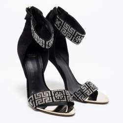 Pre Owned Versace Black Suede Crystal Embellished Ankle Cuff Sandals Size 39