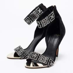 Pre Owned Versace Black Suede Crystal Embellished Ankle Cuff Sandals Size 39