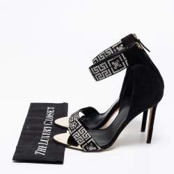 Pre Owned Versace Black Suede Crystal Embellished Ankle Cuff Sandals Size 39