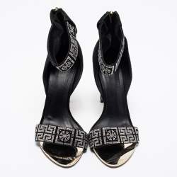 Pre Owned Versace Black Suede Crystal Embellished Ankle Cuff Sandals Size 39