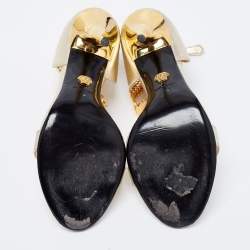 Pre Owned Versace Metallic Gold  Leather Medusa Chain Ankle Strap Sandals Size 40 