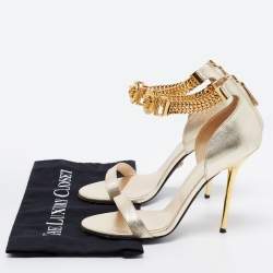 Pre Owned Versace Metallic Gold  Leather Medusa Chain Ankle Strap Sandals Size 40 