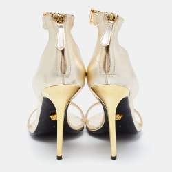 Pre Owned Versace Metallic Gold  Leather Medusa Chain Ankle Strap Sandals Size 40 