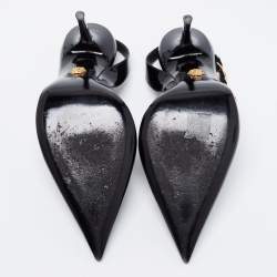 Pre Owned Versace Black Patent Leather Safety-Pin Ankle Strap Pumps Size 40