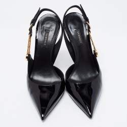 Pre Owned Versace Black Patent Leather Safety-Pin Ankle Strap Pumps Size 40