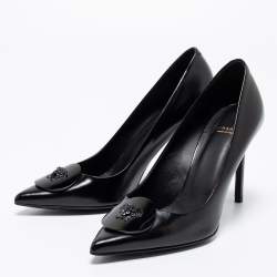 Pre Owned حذاء كعب عالي فيرساتشي ميدوسا جلد لامع أسود مقاس 37