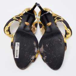Versace Black Baroque Print Canvas Tribute Sandals Size 38