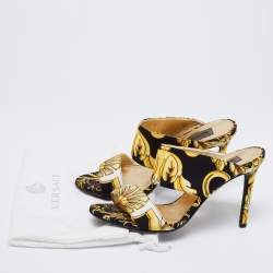 Versace Black Baroque Print Canvas Tribute Sandals Size 38