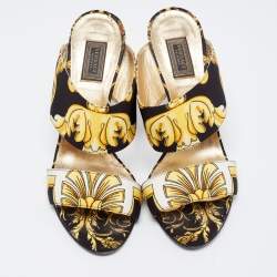 Versace Black Baroque Print Canvas Tribute Sandals Size 38